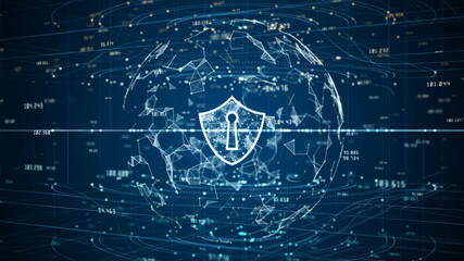 Shield Icon of Cyber Security Digital Data, Digital Data Network Protection, Global Network 5g High-Speed Internet Connection and Big Data Analysis Background.