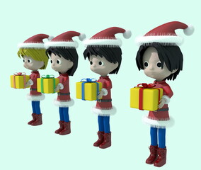 クリスマス・プレゼントを持つサンタクロースと子供たち