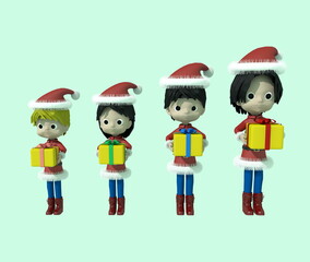 クリスマス・プレゼントを持つサンタクロースと子供たち