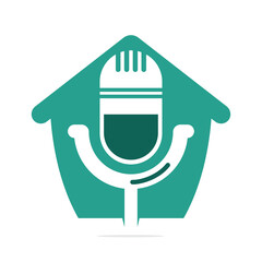 Podcast home vector logo design. Studio home logo concept design.