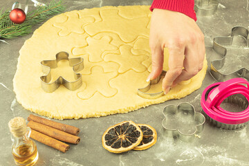 Molds and gingerbread dough for Christmas cookies