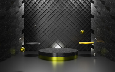 Fototapeta na wymiar 3d rendering of abstract black background premium podium.