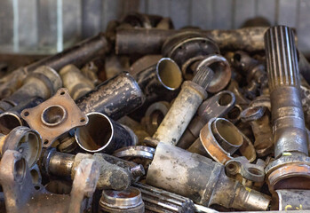 Mountain of metal spare parts, old metal spare parts, factory