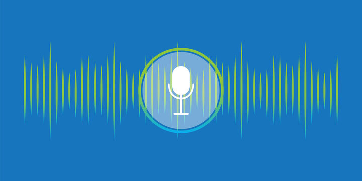 Voice recognition. Microphone for recording with sound wave. Voice icon, record. Digital communication. Stock image. EPS 10.