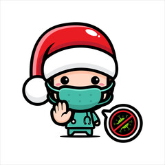 cute doctor santa character wearing a mask against the virus