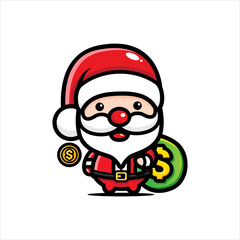 cute santa claus characters bring gifts in dollars