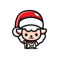 cute white sheep character wearing santa costume