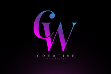 Abstract initial letter C and W logo, Blue Red Gradient light  text effect, usable for branding and business logos, Flat Logo Design Template, vector illustration