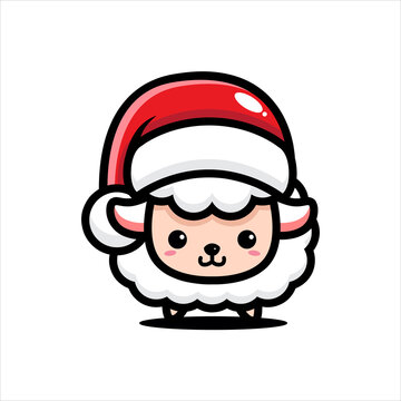 cute white sheep character wearing santa costume