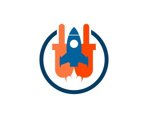 Circle shape with electrical plug and rocket inside