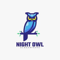 Vector Logo Illustration Owl Simple Mascot Style.