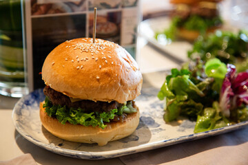 hamburger on the table