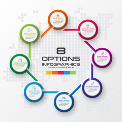 Circle chart infographic template with 8 options,Vector illustration.