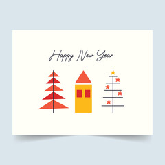 Cute Christmas Trees. Happy holidays banner, happy new year greeting cards 2021. 