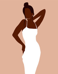 Vector hand drawn minimalistic illustration of girl. Creative artwork. Template for card, poster, banner, print for t-shirt, pin, badge, patch.