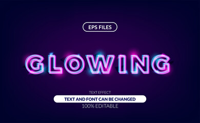 nice glowing line neon lamp editable text effect, eps vector file. suitable for tech, future - obrazy, fototapety, plakaty