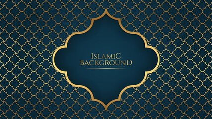 Islamic Arabic Elegant Blue Golden Ornament Frame Background with Copy Space for Text © WaqasIlyas