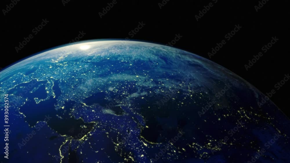 Wall mural beautiful planet earth rotating in looping on a black background. 70 second loop