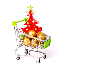 supermarket trolley with Christmas decorations