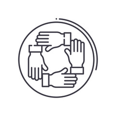 Teamwork concept icon, linear isolated illustration, thin line vector, web design sign, outline concept symbol with editable stroke on white background.