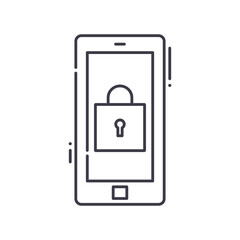 Smartphone protection icon, linear isolated illustration, thin line vector, web design sign, outline concept symbol with editable stroke on white background.
