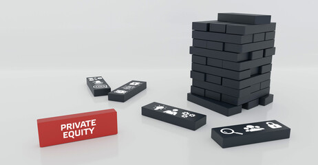 Business, Technology, Internet and network concept. Dominoes with the inscription: private equity