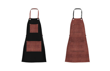 Blank  leather apron mockup, clean apron, design presentation for print, 3d illustration, 3d rendering