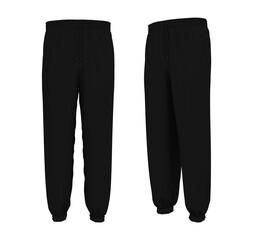 Blank joggers mockup, front and side views. Sweatpants. 3d rendering, 3d illustration. - obrazy, fototapety, plakaty