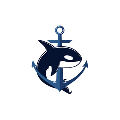 simple modern orca killer whale and ship anchor vector icon © RickyBays