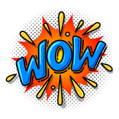 Comic speech bubble with expression text WOW!. Vector.