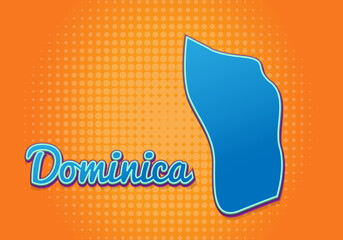 Retro map of dominica with halftone background. Cartoon map icon in comic book and pop art style. Cartography business concept. Great for kids design,educational game,magnet or poster design.