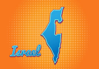 Retro map of israel with halftone background. Cartoon map icon in comic book and pop art style. Cartography business concept. Great for kids design,educational game,magnet or poster design.