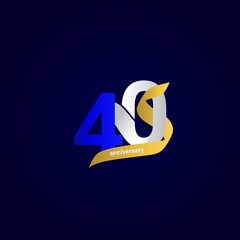 40 Years Anniversary Celebration Blue Ribbon Number Vector Template Design Illustration
