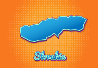 Retro map of Slovakia with halftone background. Cartoon map icon in comic book and pop art style. Cartography business concept. Great for kids design,educational game,magnet or poster design.