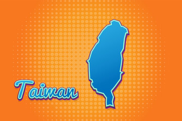 Retro map of Taiwan with halftone background. Cartoon map icon in comic book and pop art style. Cartography business concept. Great for kids design,educational game,magnet or poster design.