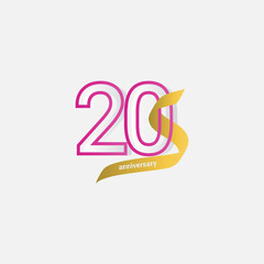 20 Years Anniversary Celebration Gold Ribbon Vector Template Design Illustration