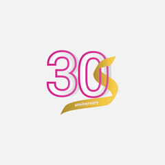 30 Years Anniversary Celebration Gold Ribbon Vector Template Design Illustration