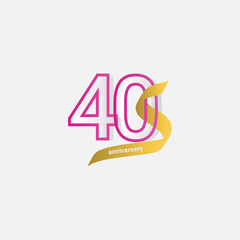 40 Years Anniversary Celebration Gold Ribbon Vector Template Design Illustration