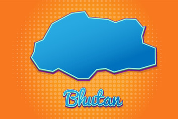 Retro map of Bhutan with halftone background. Cartoon map icon in comic book and pop art style. Cartography business concept. Great for kids design,educational game,magnet or poster design.