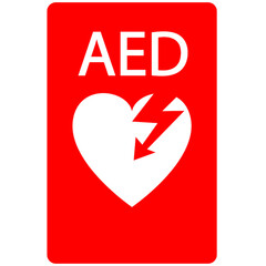 AED,automated external defibrillator / aed sign with heart and electricity symbol flat vector icon	
