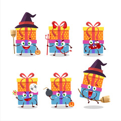 Halloween expression emoticons with cartoon character of double box gift