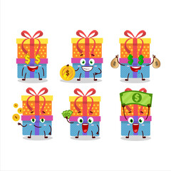 Double box gift cartoon character with cute emoticon bring money