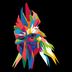 colorful rooster head with cool isolated pop art style backround. WPAP style