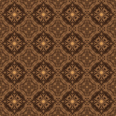 Vintage patterns design on Pekalongan batik with modern dark brown color concept.