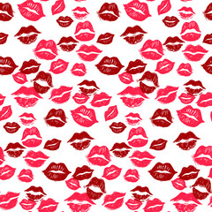 Kiss marks seamless pattern, grunge hand drawn vector graphic illustration. isolated on a white background.
