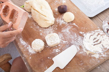 Hand-made gourmet moon cakes for the traditional Chinese festival Mid-Autumn Festival
