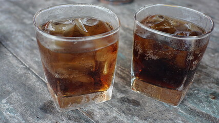 Coke in a square glass