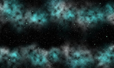 宇宙空間の青と白の星雲と銀河