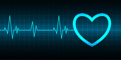 Blue Heart pulse monitor with signal. Heart beat. ekg icon wave