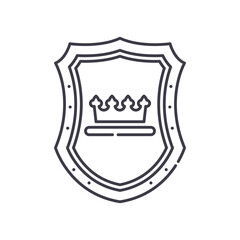 Obraz premium Royal shield icon, linear isolated illustration, thin line vector, web design sign, outline concept symbol with editable stroke on white background.